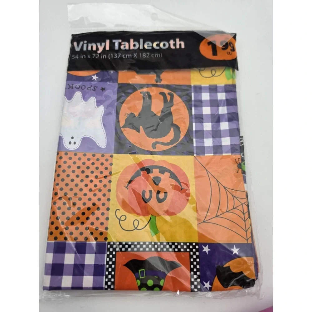 Vtg NOS Halloween Vinyl Table Cloth  52x72
